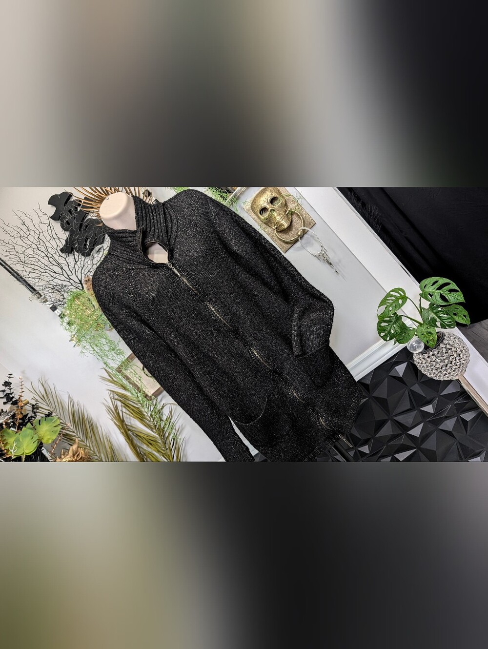 Parkhurst Black Grey Zip Cardigan Sweater Jacket XL